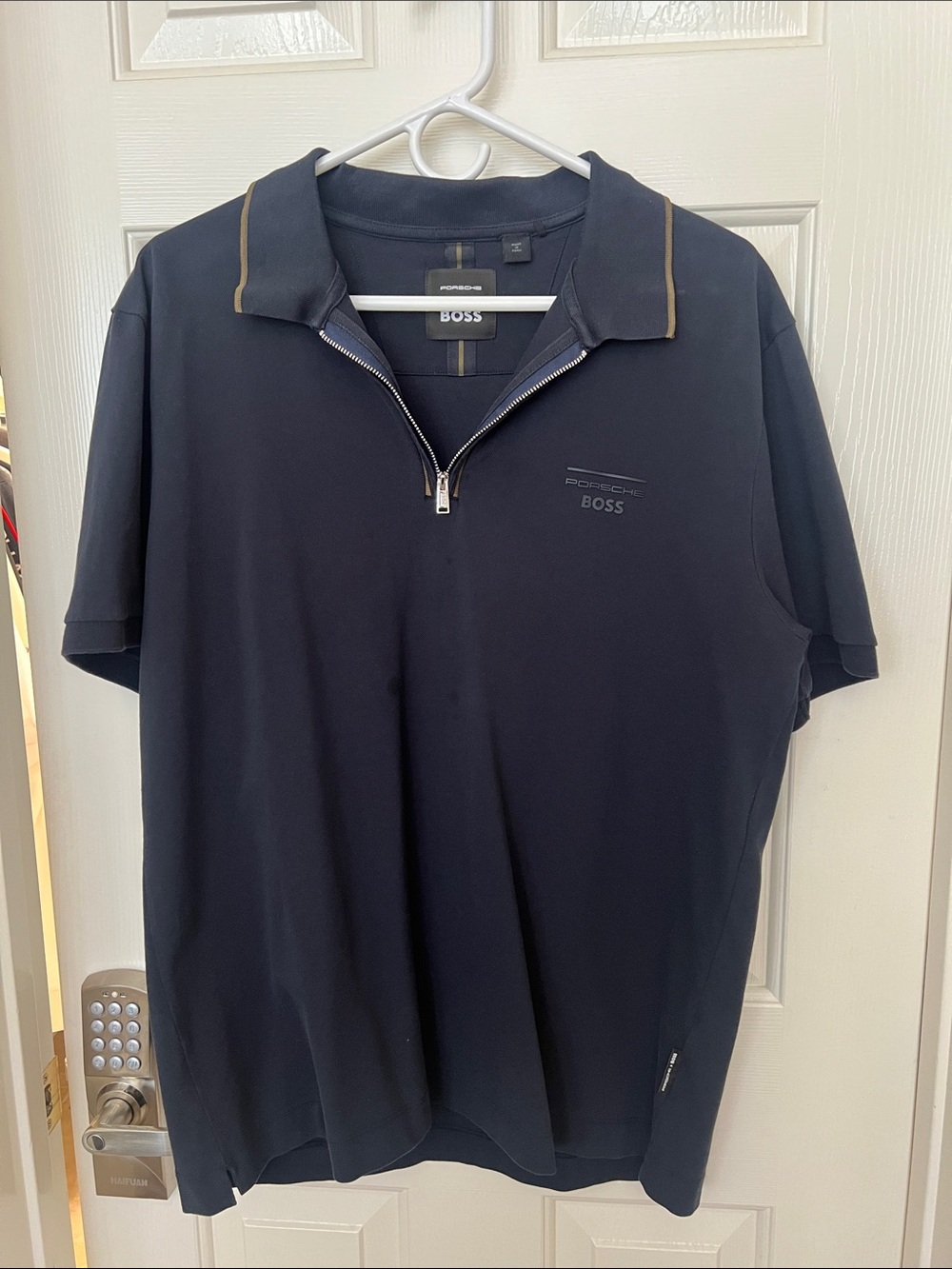 Porsche X BOSS Navy Polo with Zip and Contrast Trim